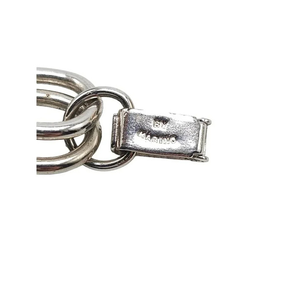 Marino Round Link Chunky Chain Bangle Bracelet Silver Tone Vintage 8in - Picture 4 of 5